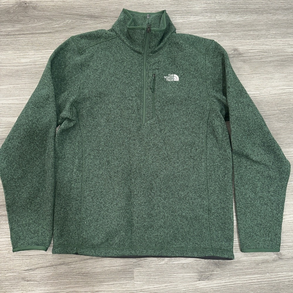 North Face Men's 1/4 Quarter Zip Pullover Size M Fleece Logo Green‎